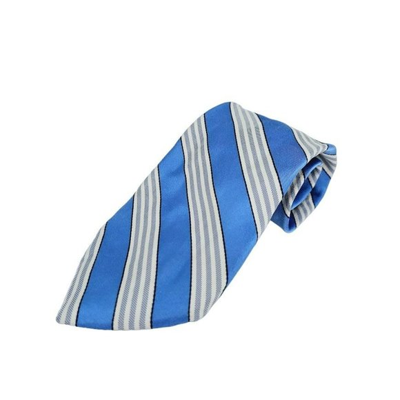 Tommy Hilfiger Tie Blue White Stripe 100% Silk USA Made Classic Work Gift Preppy - Picture 11 of 11